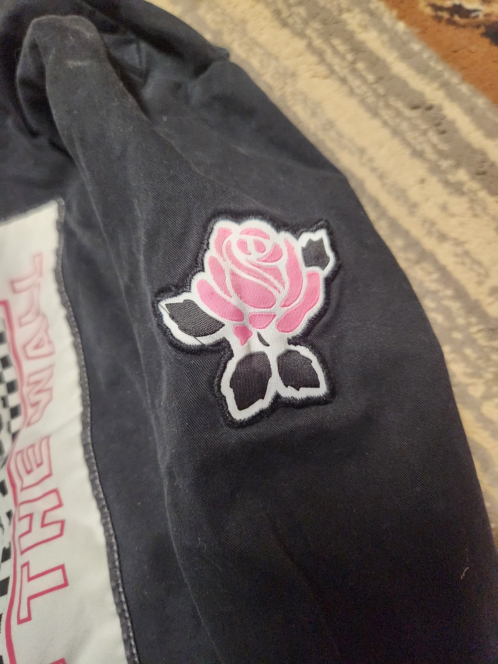 Vans Black Jacket with Pink and White Back Patch - Picture 2 of 13